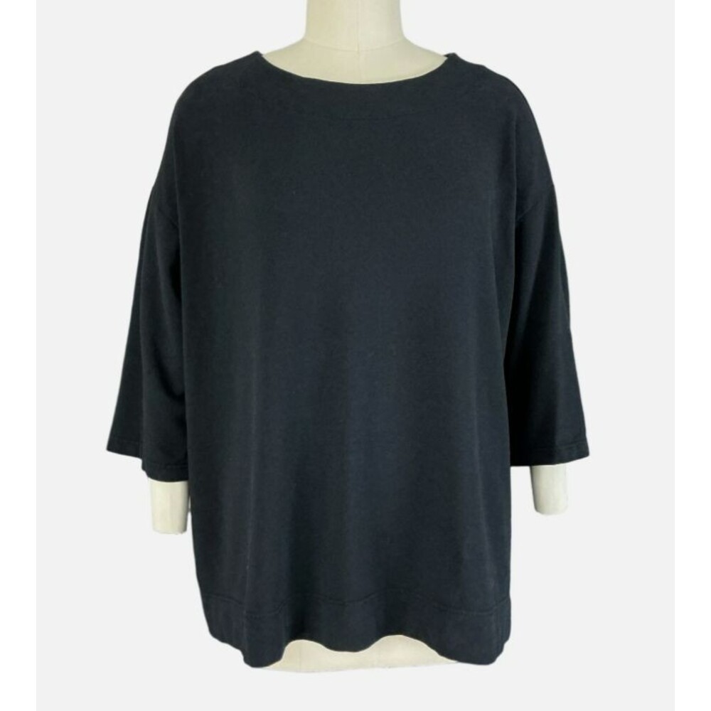 Bryn Walker Bamboo Blend Terry Tunic Top Size L Black Boatneck Oversized Dolman